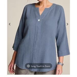 Purejill Cotton-Gauze One-Button Tunic 100% Organically Grown Cotton Size L